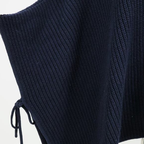 Loft Poncho Sweater Petites MP PM Navy Blue Ribbed Knit Turtleneck Open Sides - Picture 7 of 13